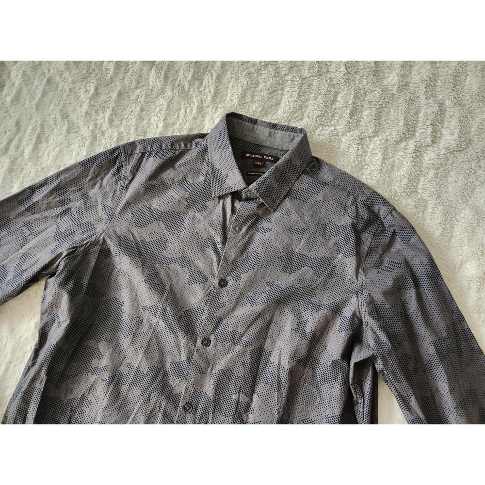 Michael Kors Long Sleeve Button Down Shirt Tailored Classic‎ Fit Mens Large Gray